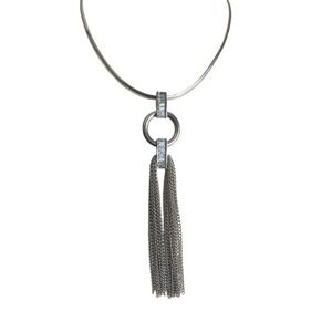 Jennifer Lopez JLO Necklace Chic Modern Silver Tone Crystal‎ Tassel Pendant 20"